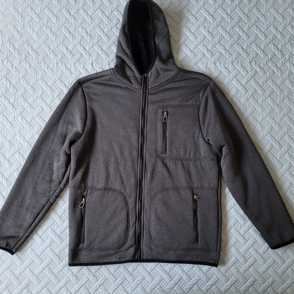 U.S. Life Men's Charcoal Gray Sherpa-Fleece Lined Full-Zip Hoodie - Picture 3 of 11